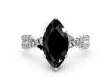 White gold Fancy Black Marquise Cut Solitaire Twist Pave Diamond Engagement Ring with Prong Setting