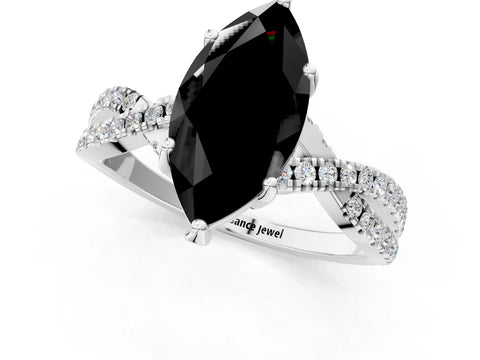 White gold Fancy Black Marquise Cut Solitaire Twist Pave Diamond Engagement Ring with Prong Setting_13