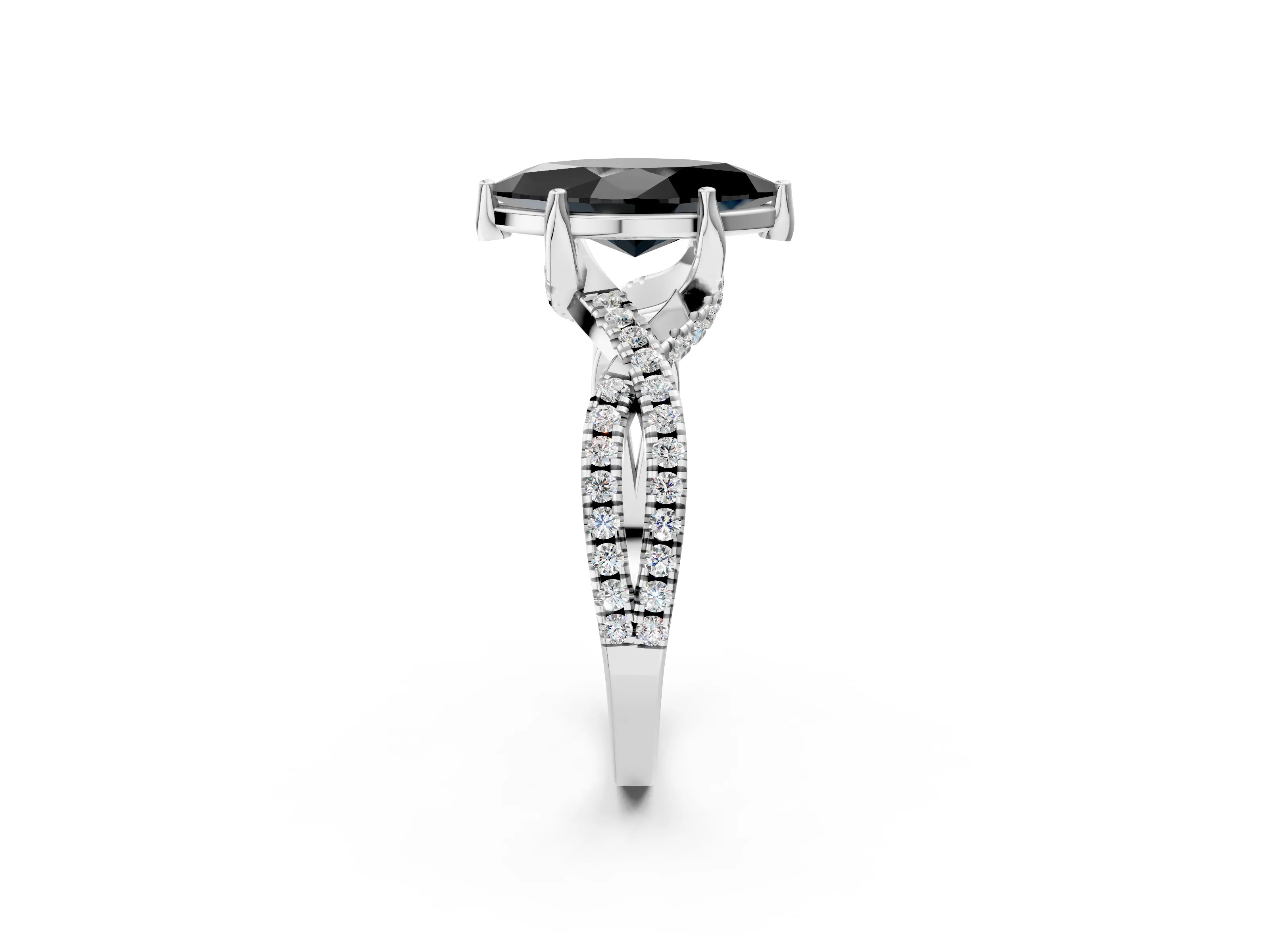 White gold Fancy Black Marquise Cut Solitaire Twist Pave Diamond Engagement Ring with Prong Setting_14