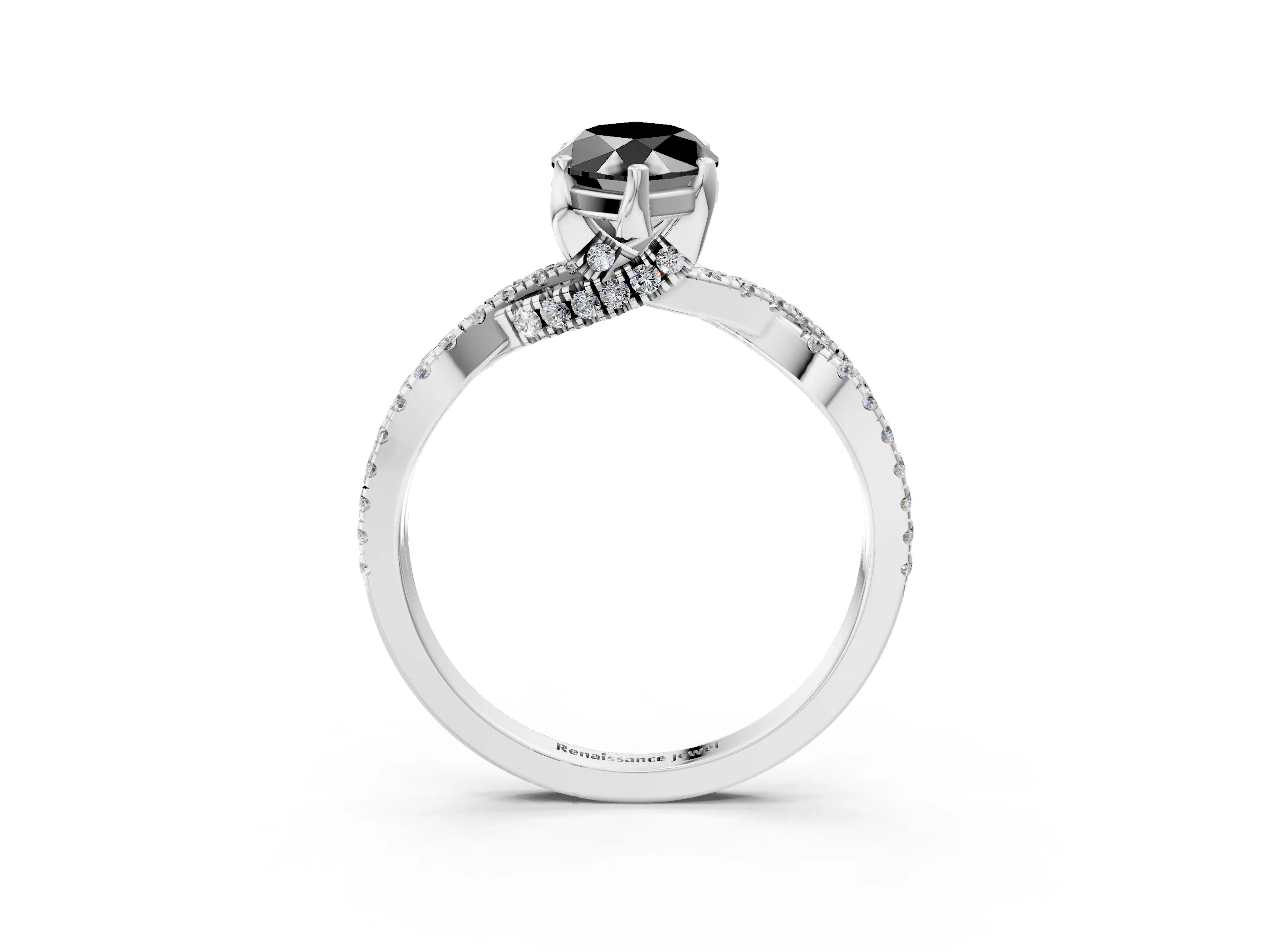White gold Fancy Black Marquise Cut Solitaire Twist Pave Diamond Engagement Ring with Prong Setting_15