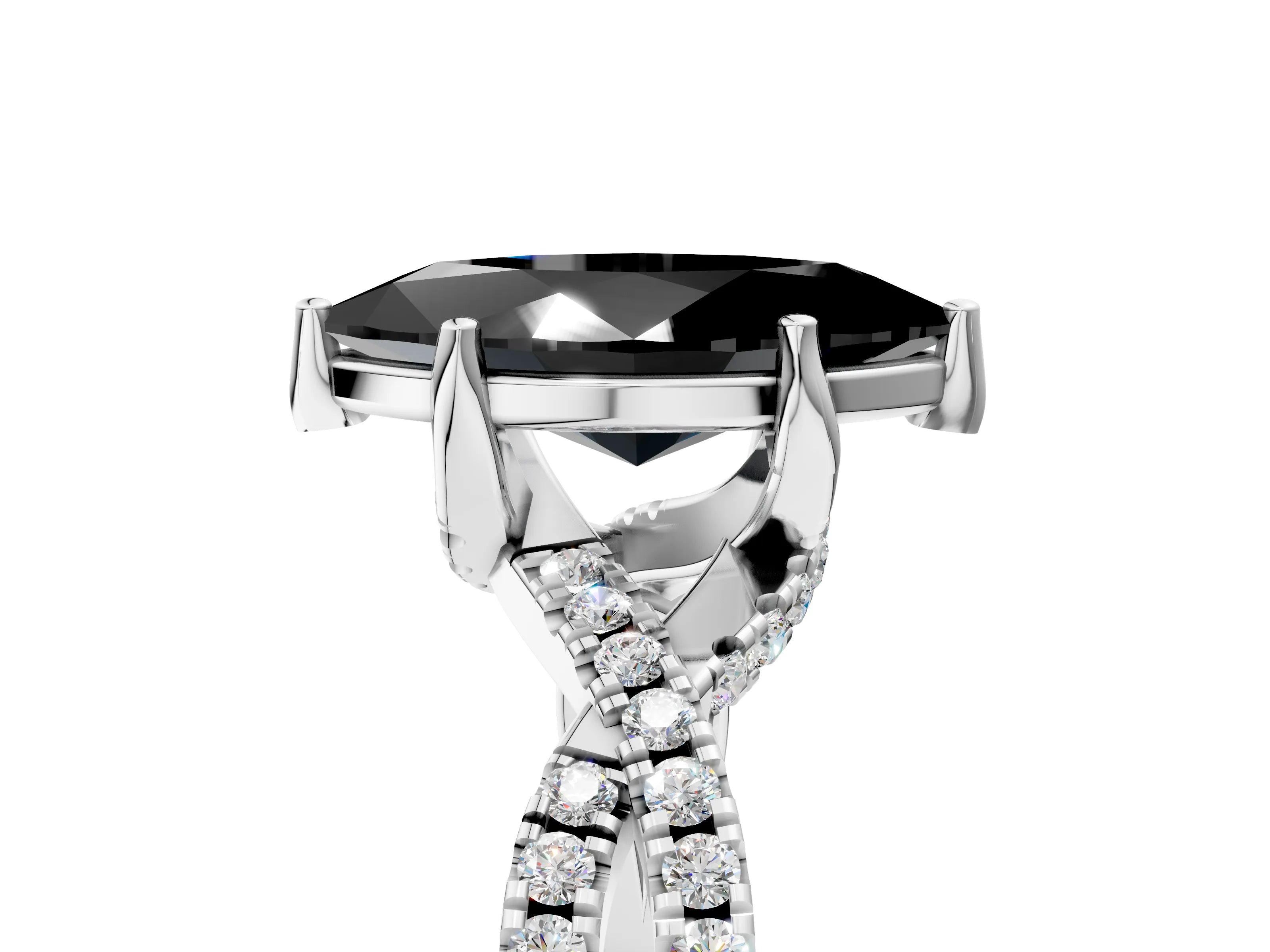 White gold Fancy Black Marquise Cut Solitaire Twist Pave Diamond Engagement Ring with Prong Setting_17