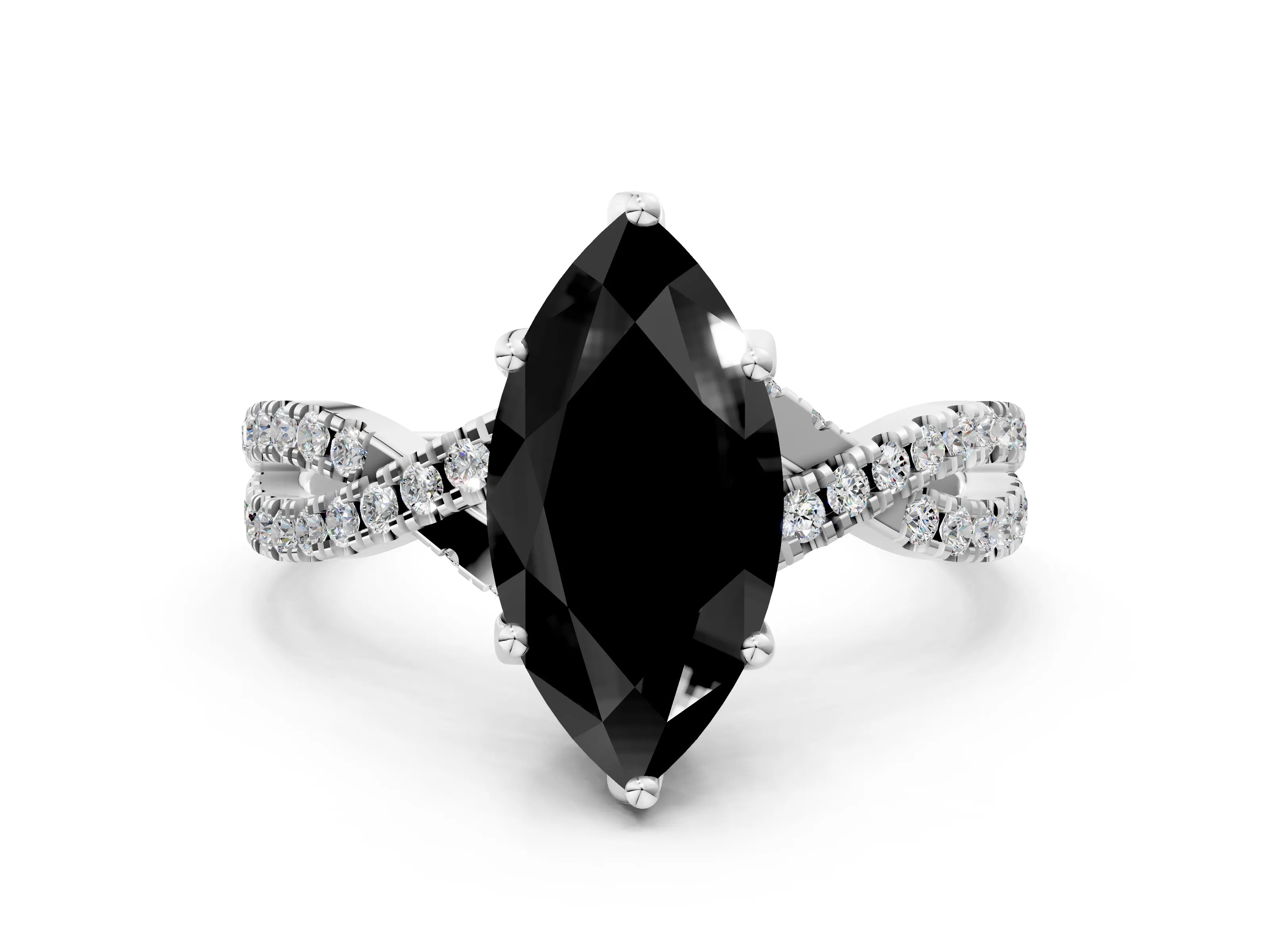 White gold Fancy Black Marquise Cut Solitaire Twist Pave Diamond Engagement Ring with Prong Setting_18