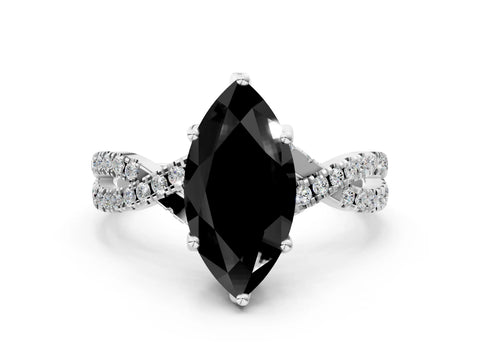 White gold Fancy Black Marquise Cut Solitaire Twist Pave Diamond Engagement Ring with Prong Setting_18