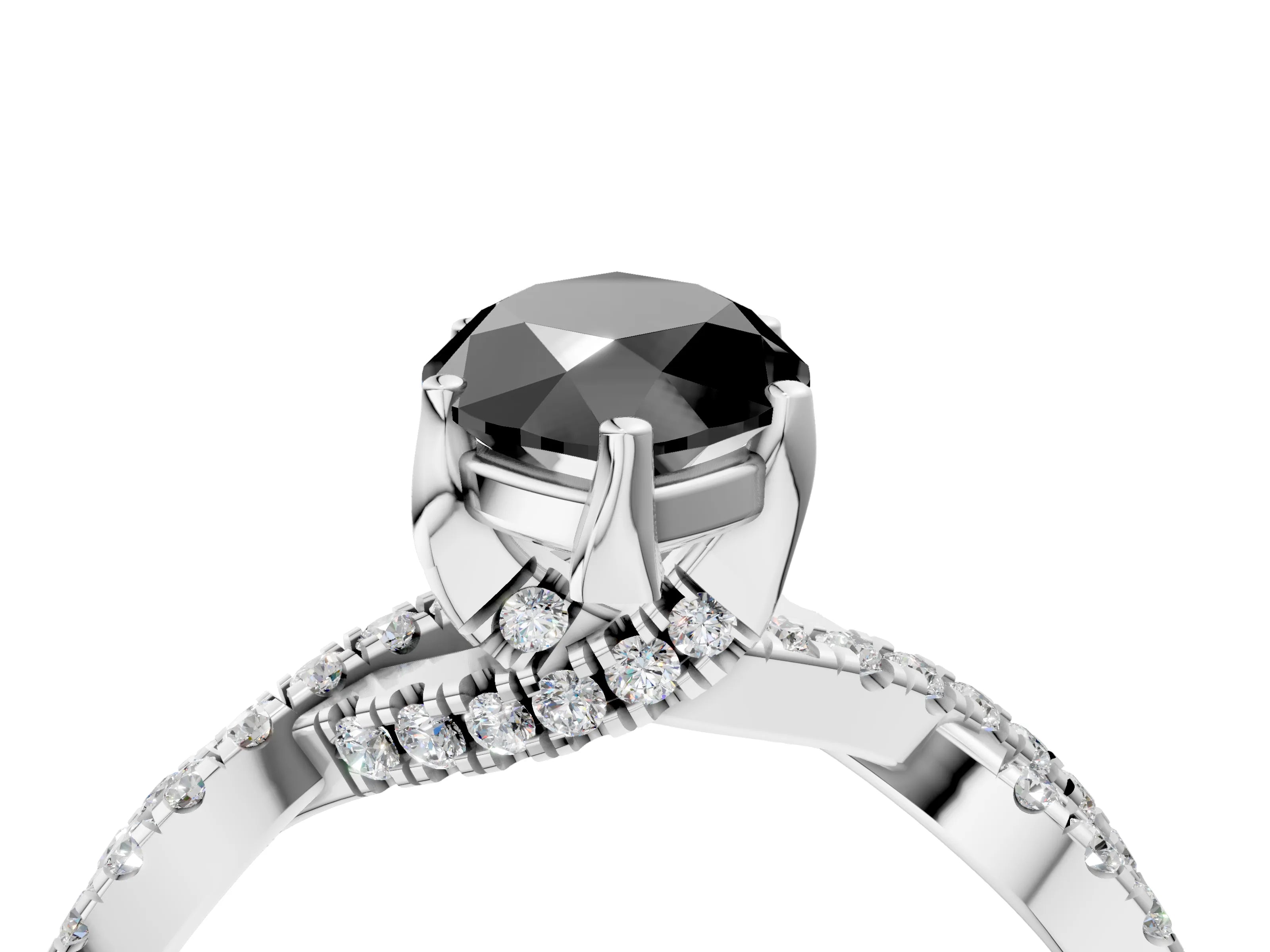 White gold Fancy Black Marquise Cut Solitaire Twist Pave Diamond Engagement Ring with Prong Setting_22
