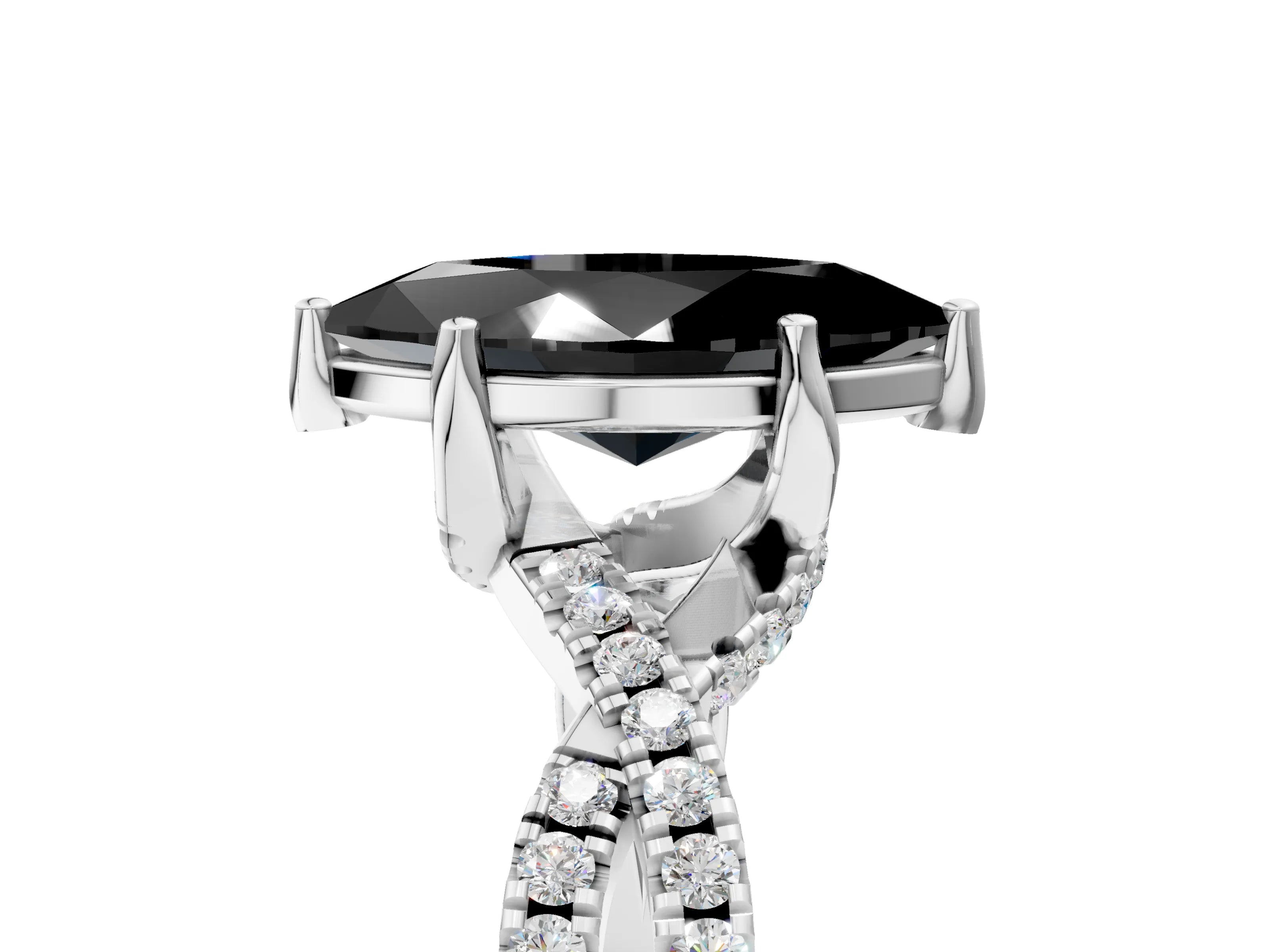 White gold Fancy Black Marquise Cut Solitaire Twist Pave Diamond Engagement Ring with Prong Setting_23