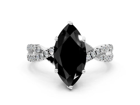 White gold Fancy Black Marquise Cut Solitaire Twist Pave Diamond Engagement Ring with Prong Setting_36