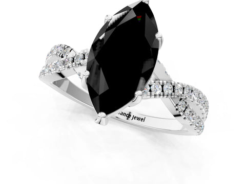 White gold Fancy Black Marquise Cut Solitaire Twist Pave Diamond Engagement Ring with Prong Setting_37