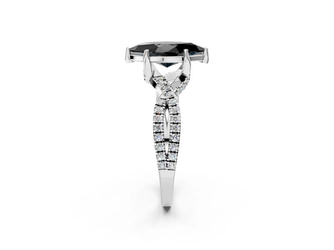 White gold Fancy Black Marquise Cut Solitaire Twist Pave Diamond Engagement Ring with Prong Setting_38