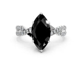 White gold Fancy Black Marquise Cut Solitaire Twist Pave Diamond Engagement Ring with Prong Setting_9