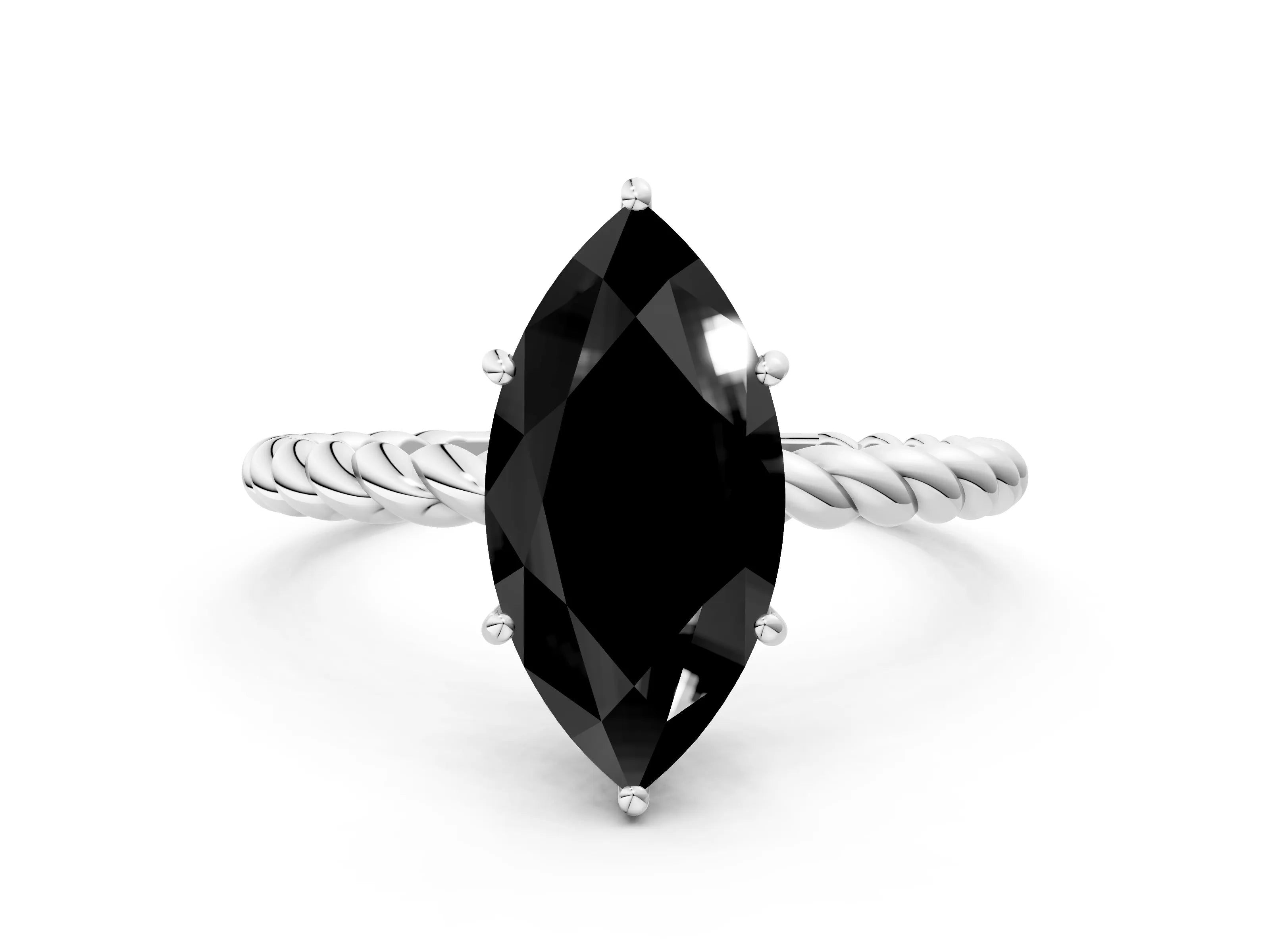 White gold Fancy Black Marquise Cut Solitaire Twisted Band 4-Prong Ring_24