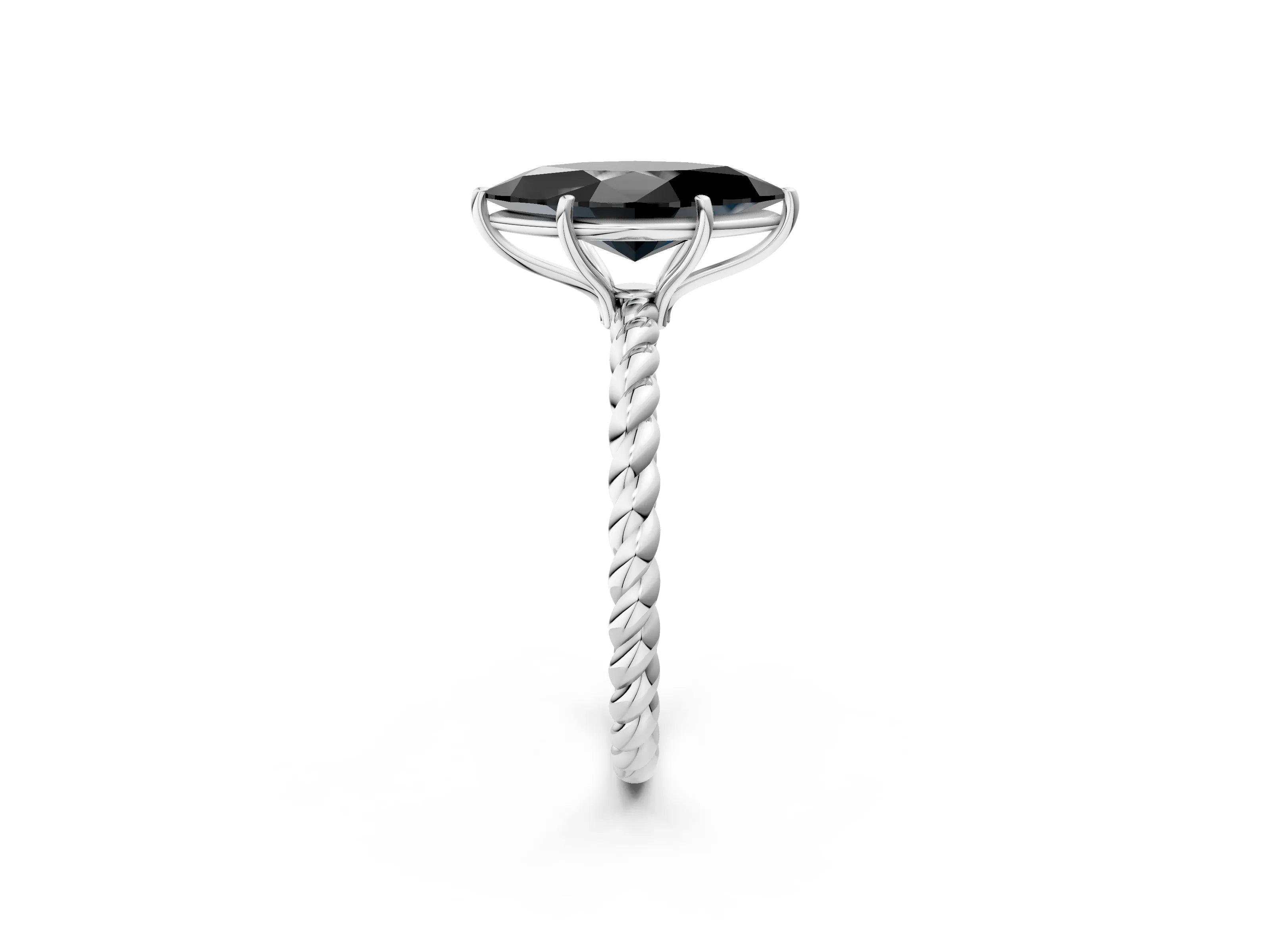 White gold Fancy Black Marquise Cut Solitaire Twisted Band 4-Prong Ring_26