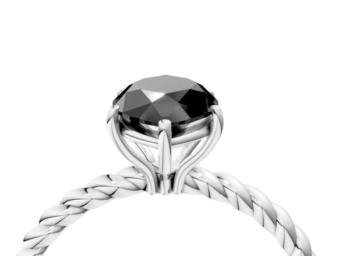 White gold Fancy Black Marquise Cut Solitaire Twisted Band 4-Prong Ring_28
