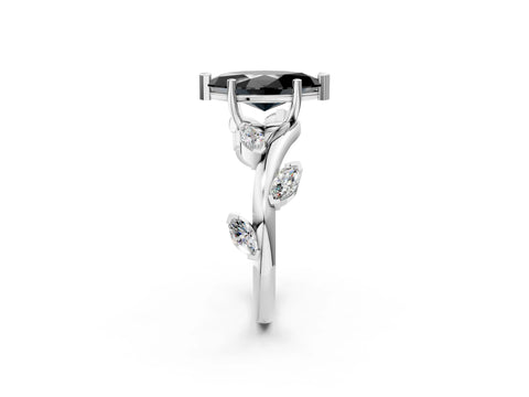 White gold Fancy Black Marquise Cut Solitaire Twisted Band Marquise Accent Prong Setting Ring_2