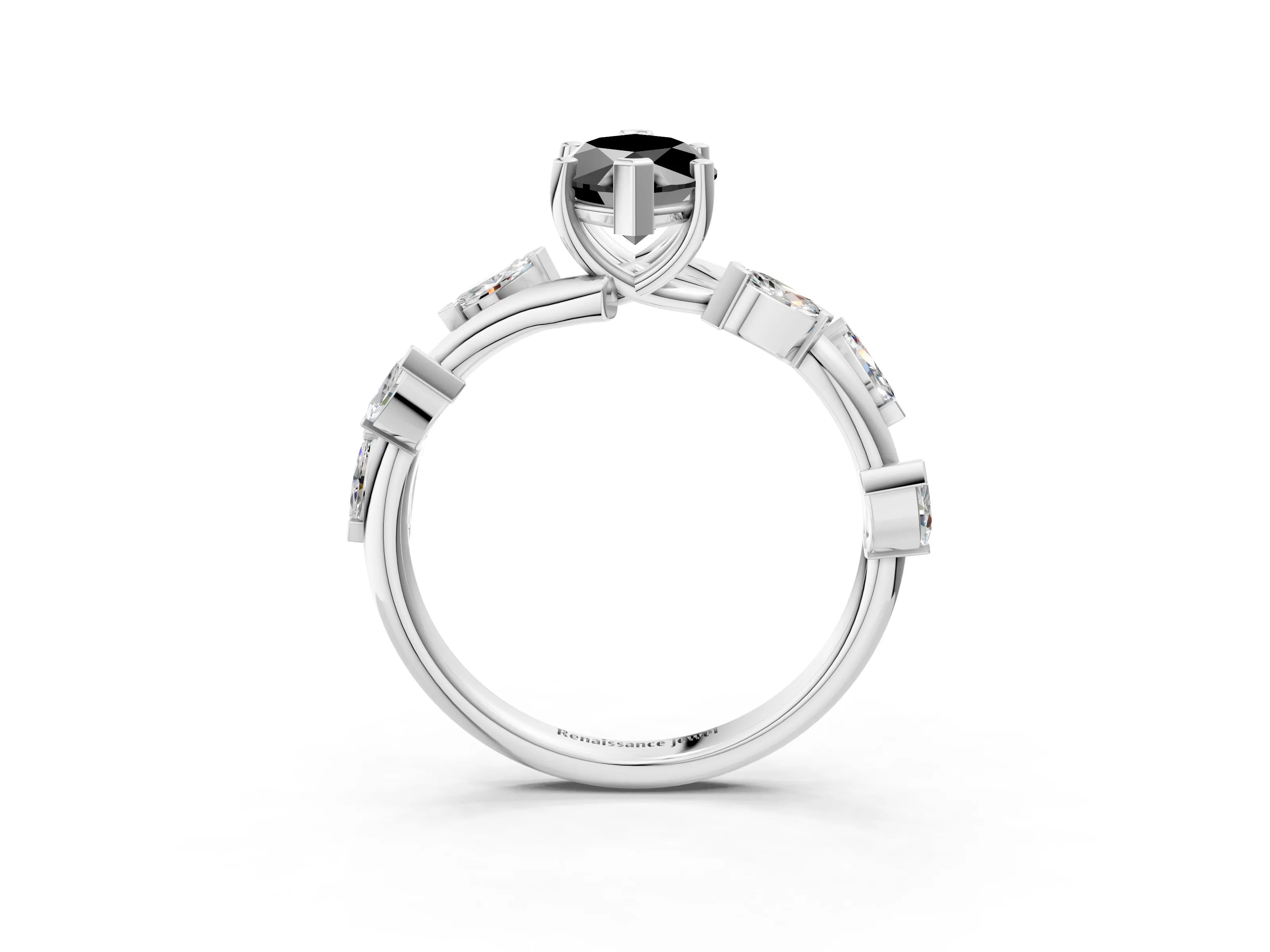 White gold Fancy Black Marquise Cut Solitaire Twisted Band Marquise Accent Prong Setting Ring_3