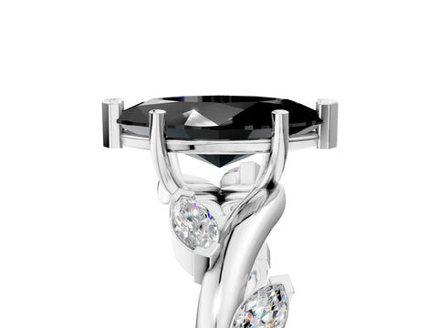 White gold Fancy Black Marquise Cut Solitaire Twisted Band Marquise Accent Prong Setting Ring_5