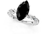 White gold Fancy Black Marquise Cut Solitaire Twisted Band with Pavé Accents and Four-Prong Setting_1