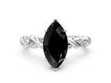 White gold Fancy Black Marquise Cut Solitaire Twisted Band with Pavé Accents and Four-Prong Setting