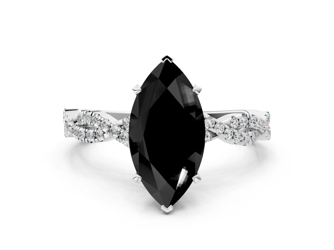White gold Fancy Black Marquise Cut Solitaire Twisted Pave Band with Four-Prong Setting_15