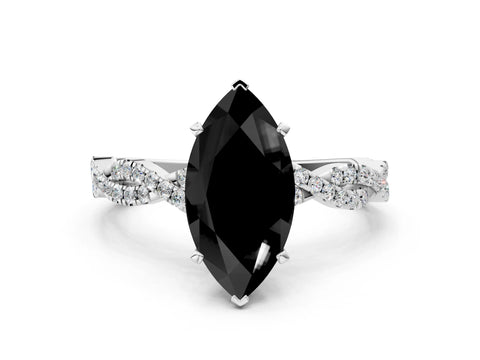 White gold Fancy Black Marquise Cut Solitaire Twisted Pave Band with Four-Prong Setting_15
