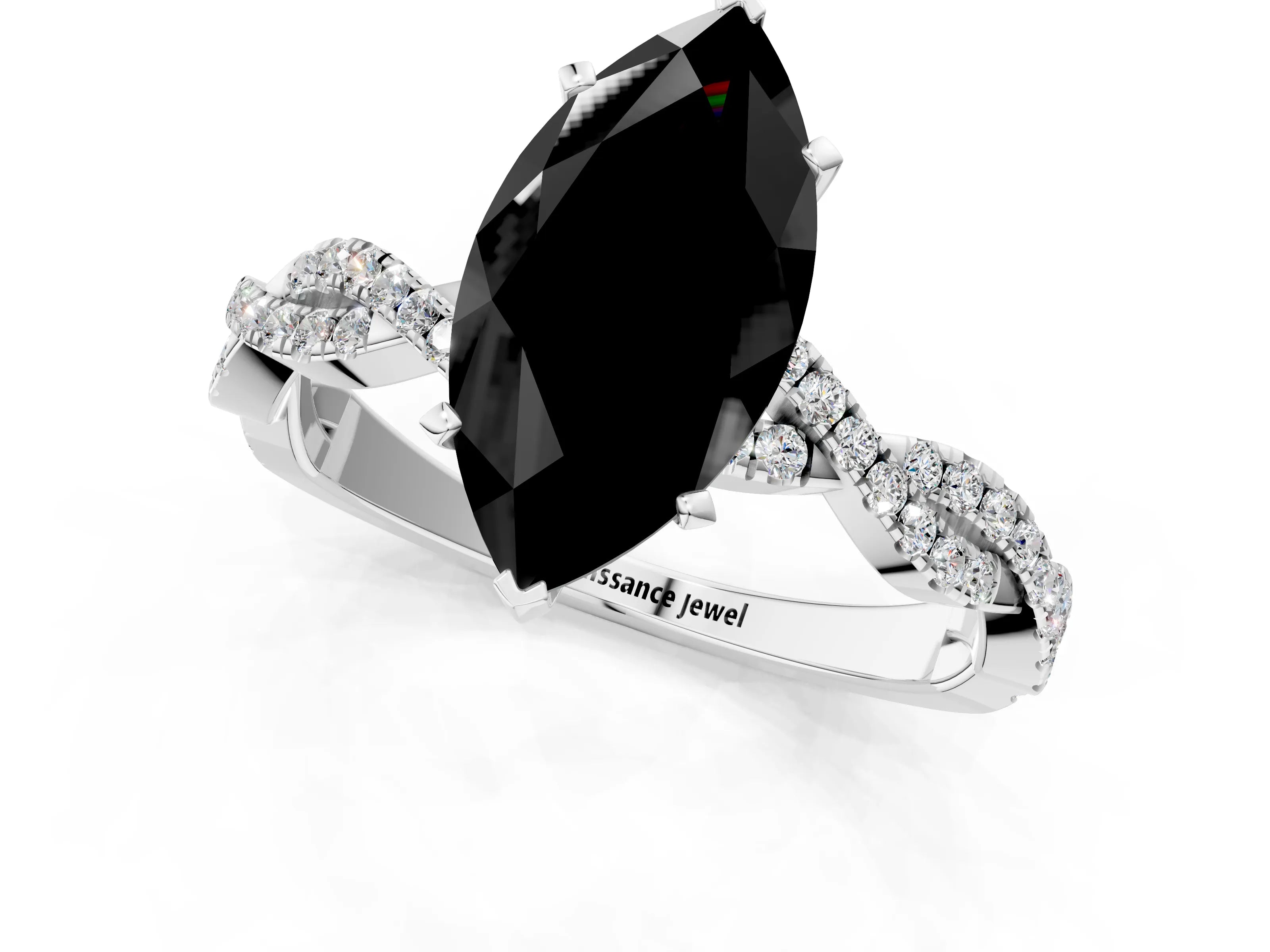 White gold Fancy Black Marquise Cut Solitaire Twisted Pave Band with Four-Prong Setting_16