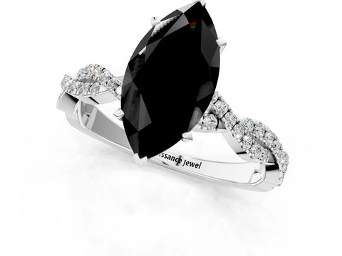 White gold Fancy Black Marquise Cut Solitaire Twisted Pave Band with Four-Prong Setting_16