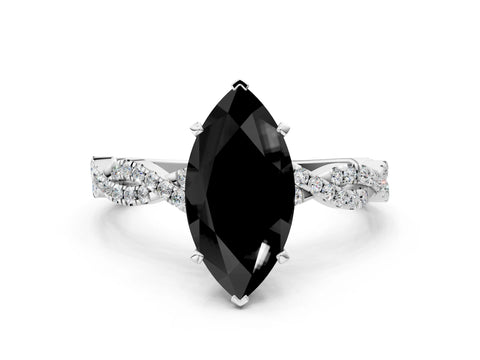 White gold Fancy Black Marquise Cut Solitaire Twisted Pave Band with Four-Prong Setting_3