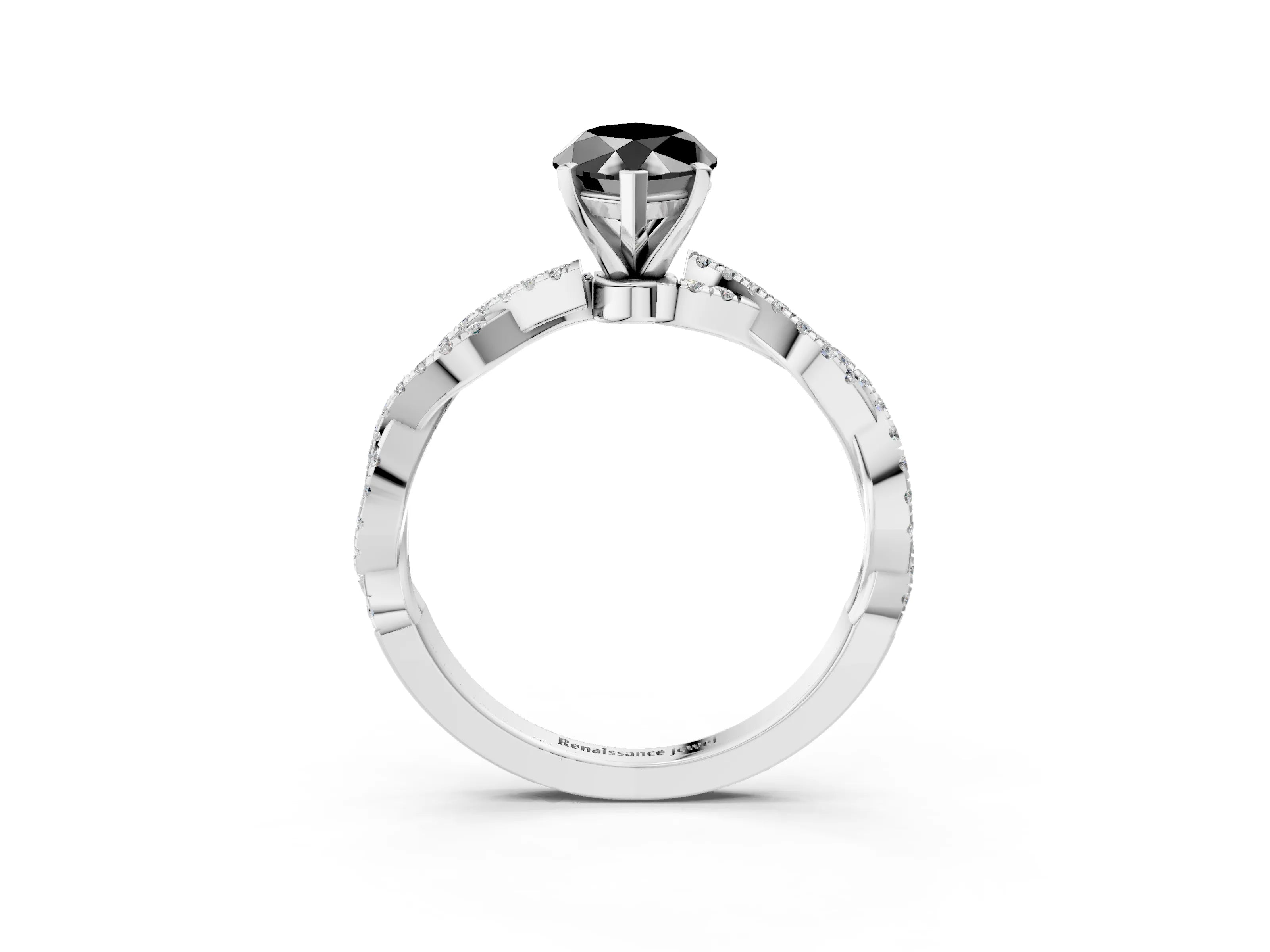 White gold Fancy Black Marquise Cut Solitaire Twisted Pave Band with Four-Prong Setting_6