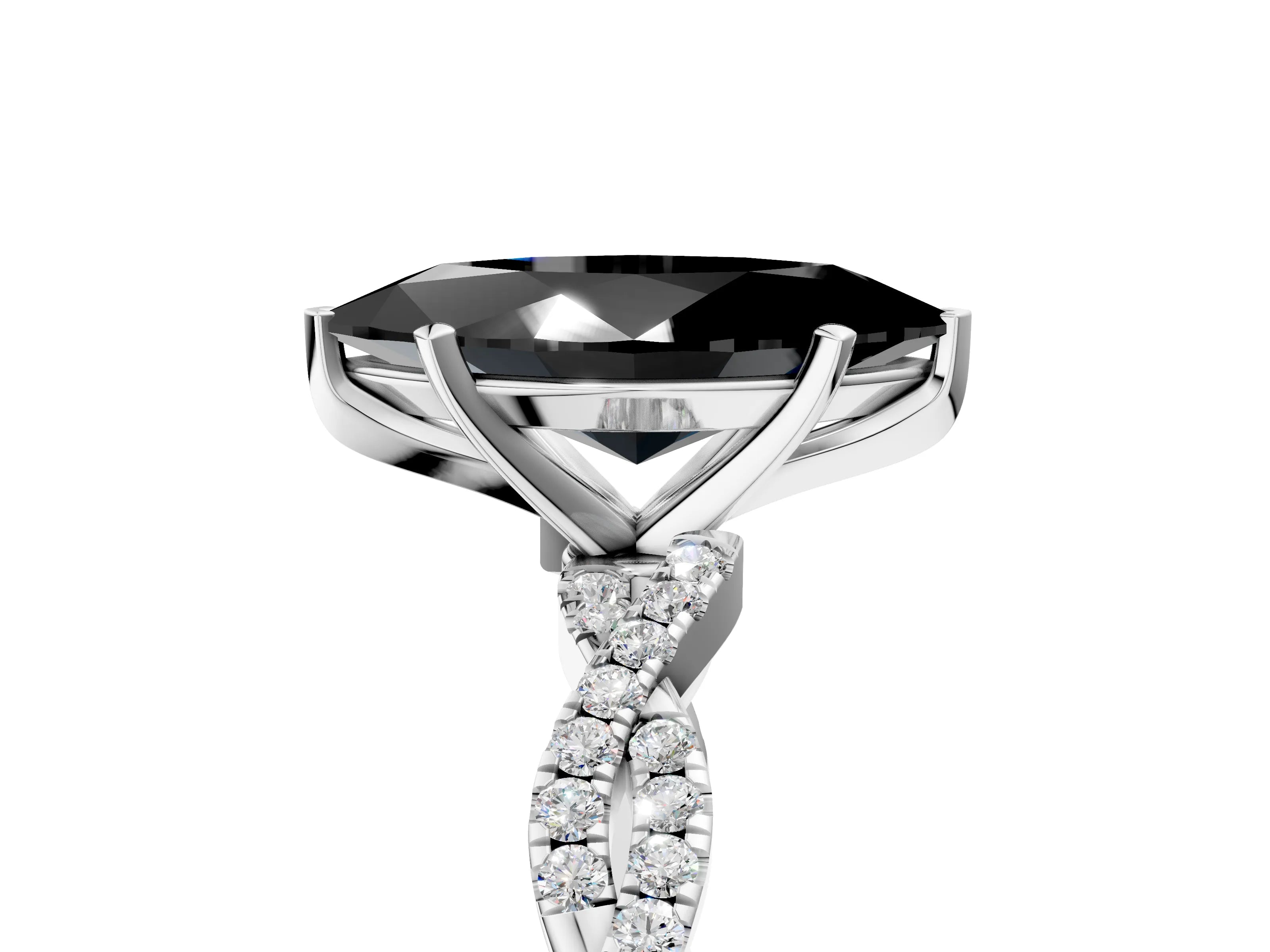 White gold Fancy Black Marquise Cut Solitaire Twisted Pave Band with Four-Prong Setting_8