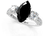 White gold Fancy Black Marquise Cut Three-Stone Diamond Ring with Pavé Band and Four-Prong Setting_13