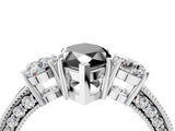 White gold Fancy Black Marquise Cut Three-Stone Diamond Ring with Pavé Band and Four-Prong Setting_16