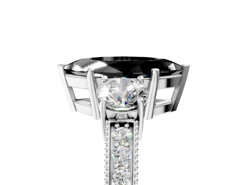 White gold Fancy Black Marquise Cut Three-Stone Diamond Ring with Pavé Band and Four-Prong Setting_17