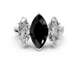White gold Fancy Black Marquise Cut Three-Stone Diamond Ring with Prong Setting on a Classic Band_12