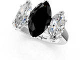 White gold Fancy Black Marquise Cut Three-Stone Diamond Ring with Prong Setting on a Classic Band_19