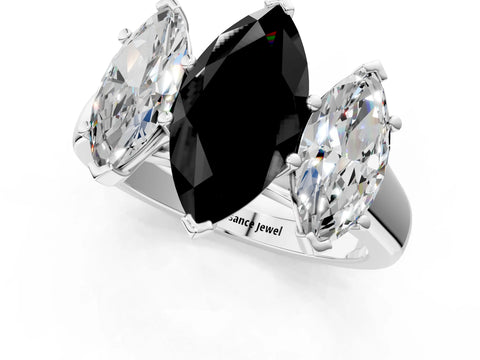 White gold Fancy Black Marquise Cut Three-Stone Diamond Ring with Prong Setting on a Classic Band_1