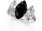 White gold Fancy Black Marquise Cut Three-Stone Diamond Ring with Prong Setting on a Classic Band_25