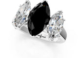 White gold Fancy Black Marquise Cut Three-Stone Diamond Ring with Prong Setting on a Classic Band_25