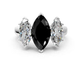 White gold Fancy Black Marquise Cut Three-Stone Diamond Ring with Prong Setting on a Classic Band_30