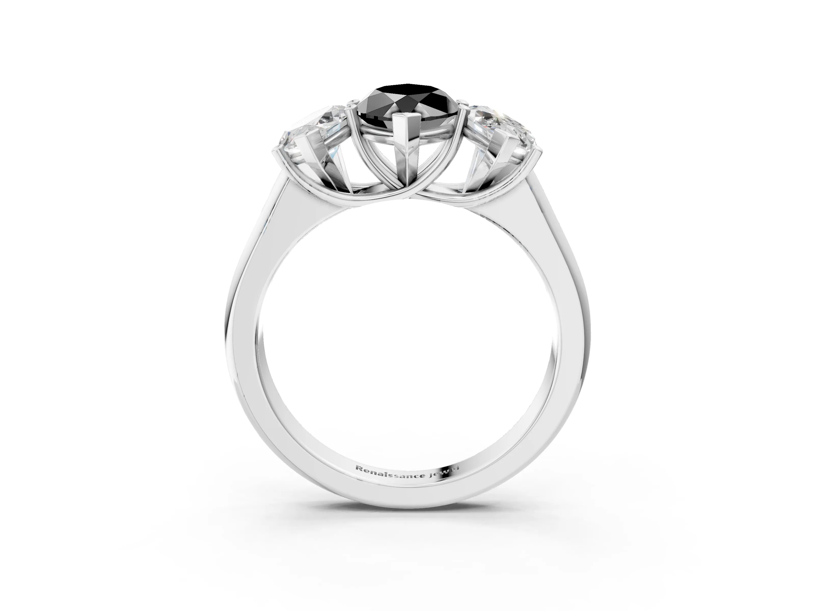 White gold Fancy Black Marquise Cut Three-Stone Diamond Ring with Prong Setting on a Classic Band_3