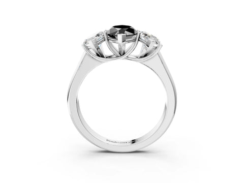 White gold Fancy Black Marquise Cut Three-Stone Diamond Ring with Prong Setting on a Classic Band_3