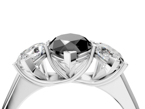 White gold Fancy Black Marquise Cut Three-Stone Diamond Ring with Prong Setting on a Classic Band_4