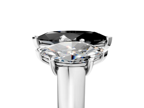 White gold Fancy Black Marquise Cut Three-Stone Diamond Ring with Prong Setting on a Classic Band_5