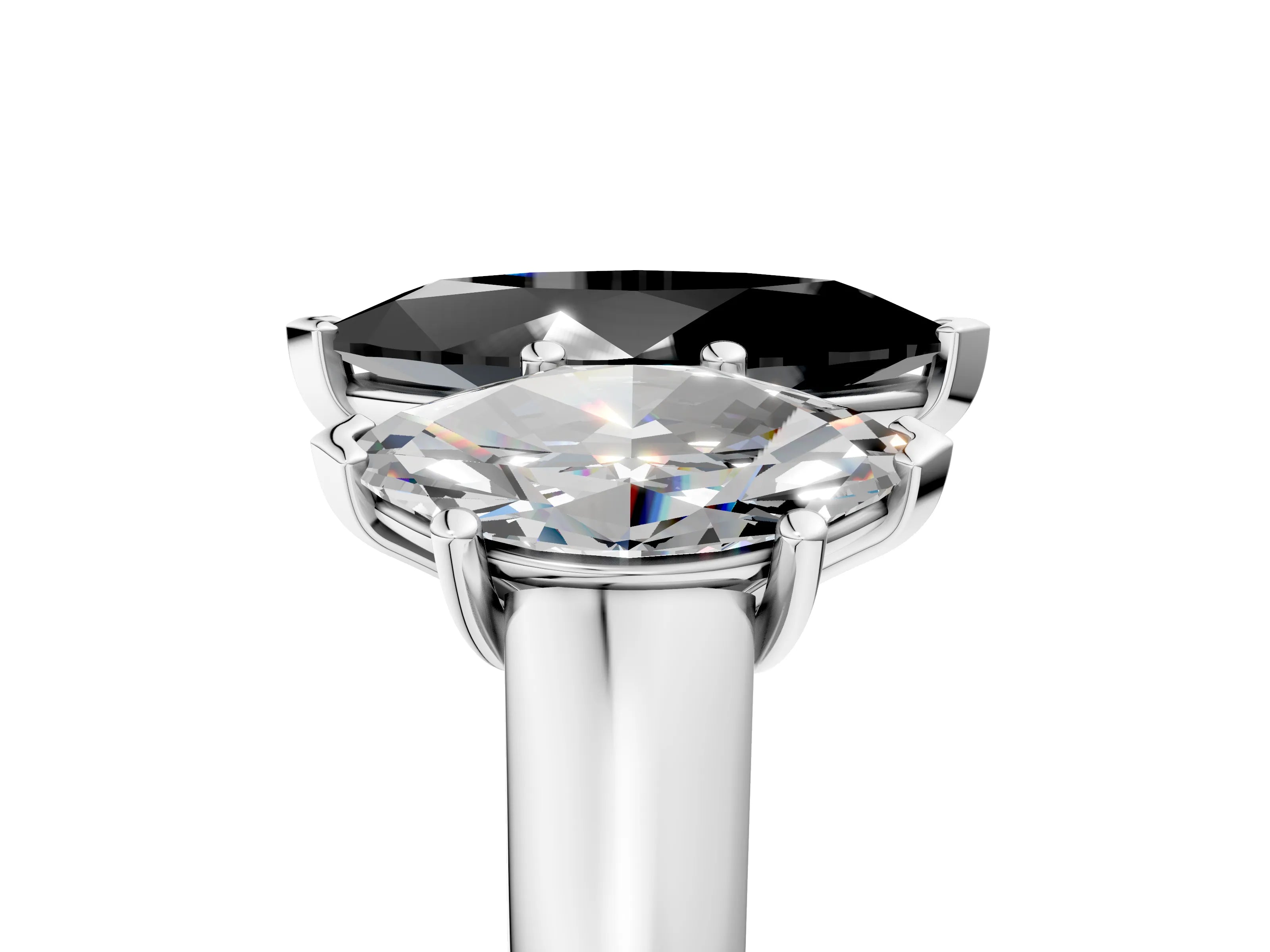 White gold Fancy Black Marquise Cut Three-Stone Diamond Ring with Prong Setting on a Classic Band_5
