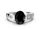 White gold Fancy Black Oval Cut Brilliant Channel-Set Diamond Ring with Bezel Prong Setting_12