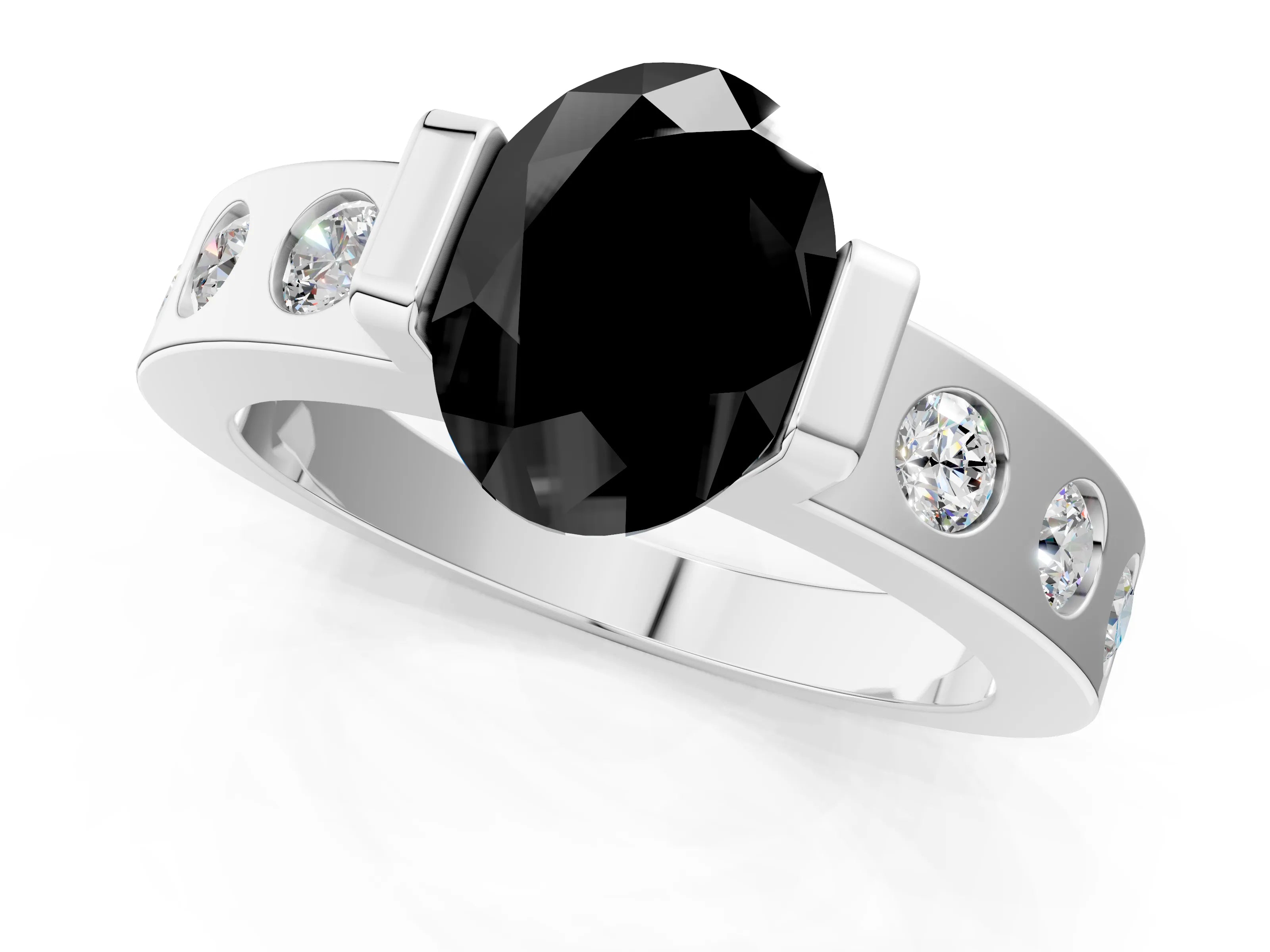 White gold Fancy Black Oval Cut Brilliant Channel-Set Diamond Ring with Bezel Prong Setting_13