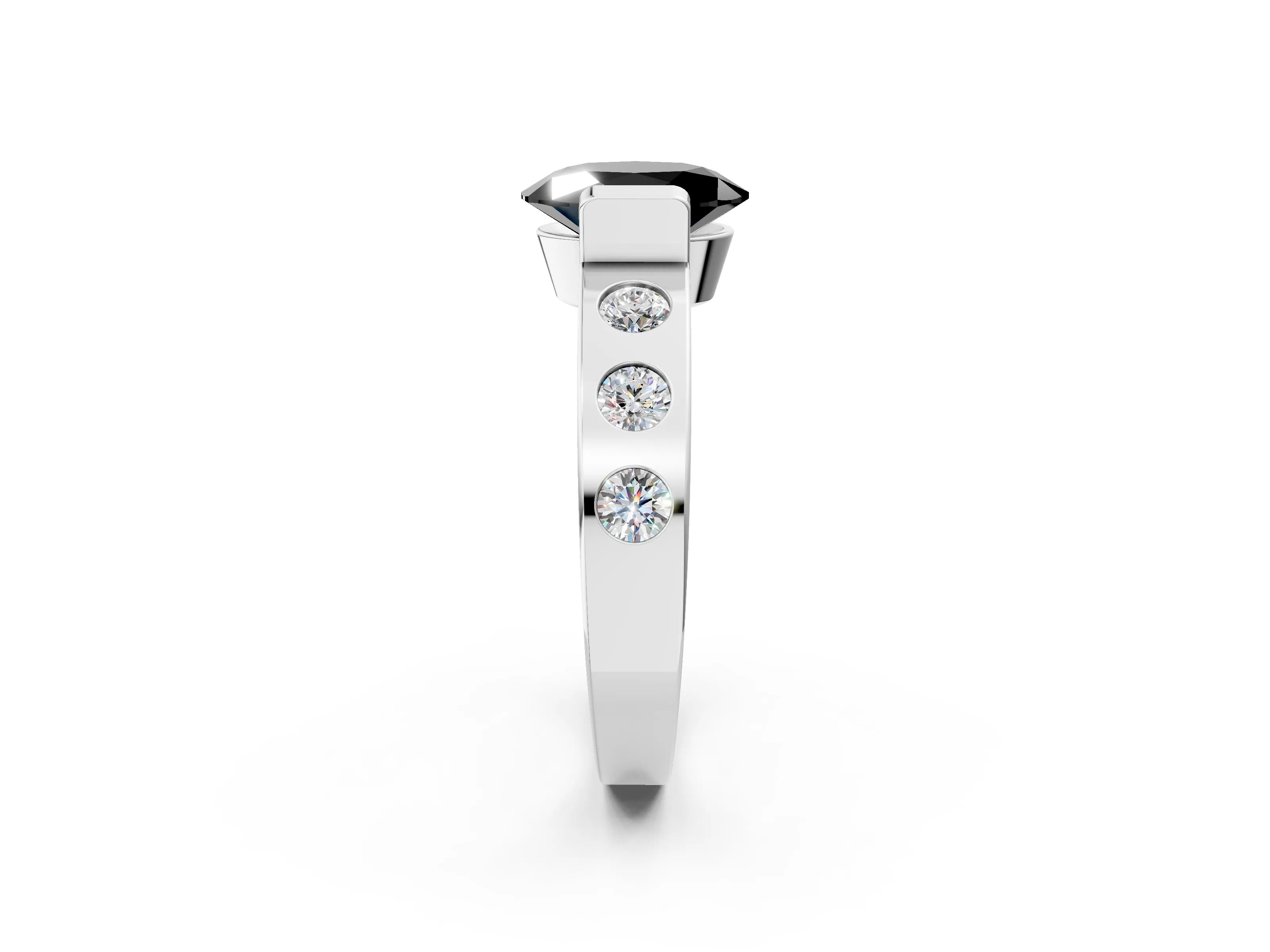 White gold Fancy Black Oval Cut Brilliant Channel-Set Diamond Ring with Bezel Prong Setting_14