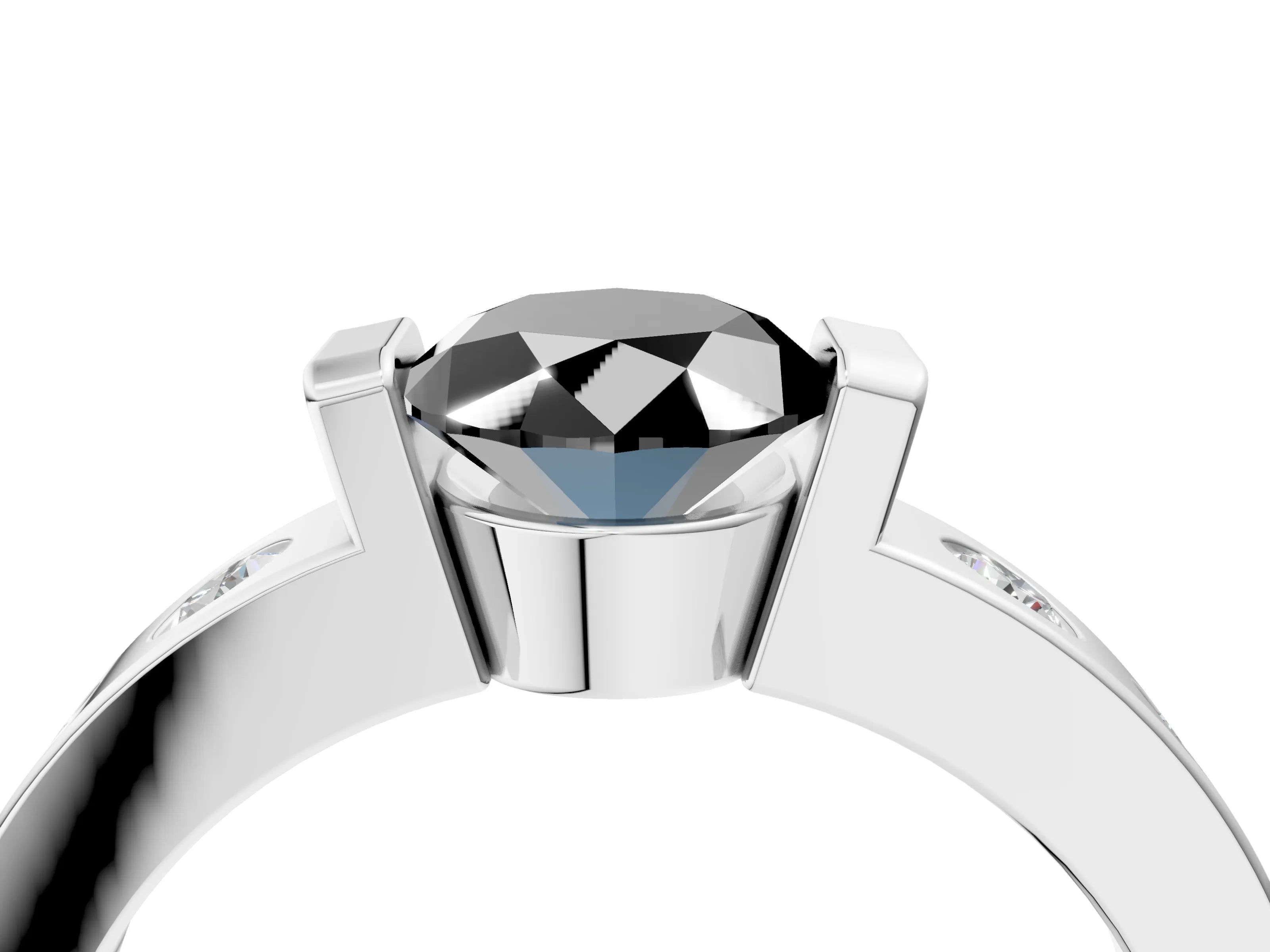 White gold Fancy Black Oval Cut Brilliant Channel-Set Diamond Ring with Bezel Prong Setting_16