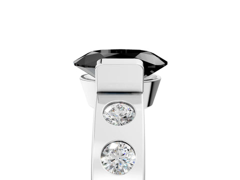 White gold Fancy Black Oval Cut Brilliant Channel-Set Diamond Ring with Bezel Prong Setting_17