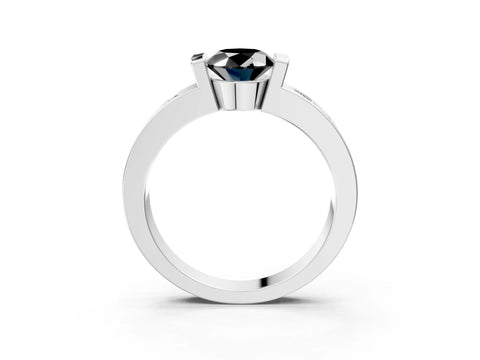 White gold Fancy Black Oval Cut Brilliant Channel-Set Diamond Ring with Bezel Prong Setting_3