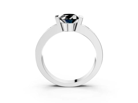 White gold Fancy Black Oval Cut Brilliant Channel-Set Diamond Ring with Bezel Prong Setting_3