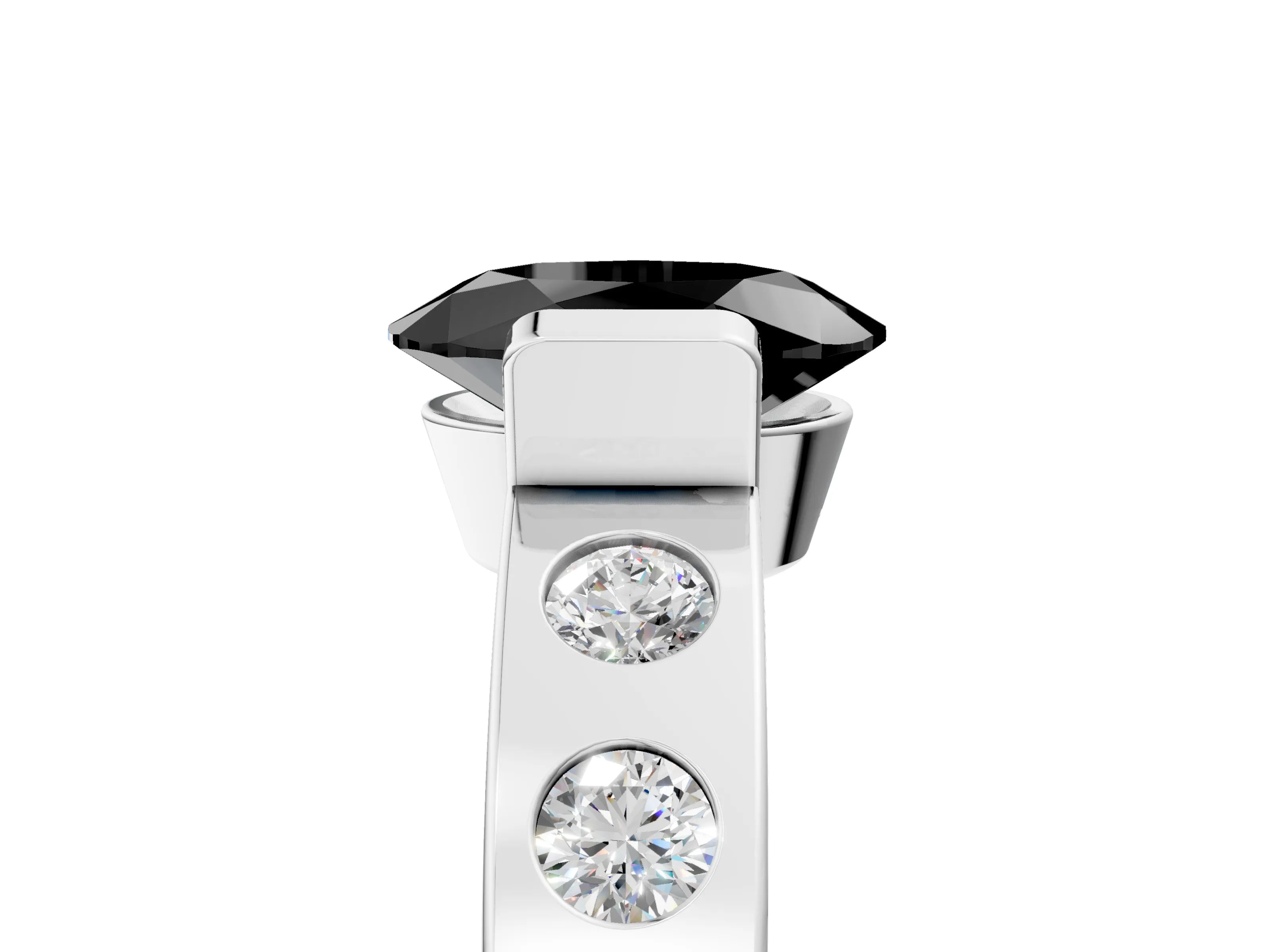White gold Fancy Black Oval Cut Brilliant Channel-Set Diamond Ring with Bezel Prong Setting_5